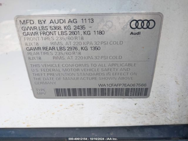 WA1CFAFP7EA067566 Audi Q5 2.0t Premium