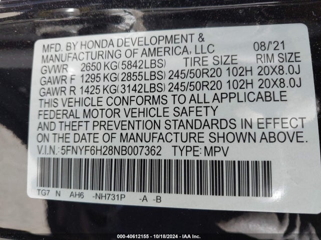 Honda Pilot Awd Special Edition 2022 5FNYF6H28NB007362 Image 9