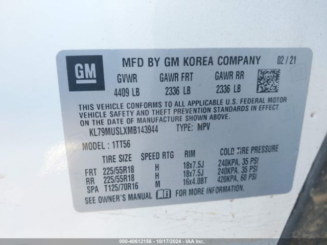 KL79MUSLXMB143944 Chevrolet Trailblazer Awd Rs