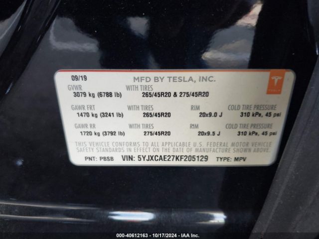 5YJXCAE27KF205129 Tesla Model X 100d/75d/long Range