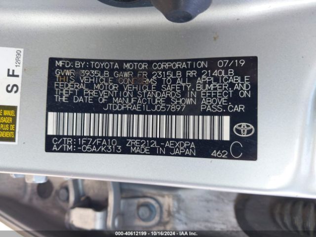 JTDDPRAE1LJ057897 Toyota COROLLA L
