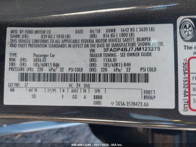 Ford FIESTA SE 2018 3FADP4BJ7JM123275 Image 9