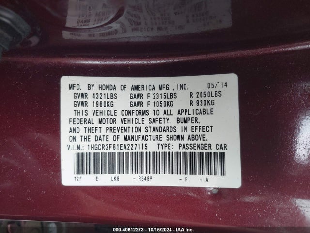 Honda Accord Ex-l 2014 1HGCR2F81EA227115 Image 9