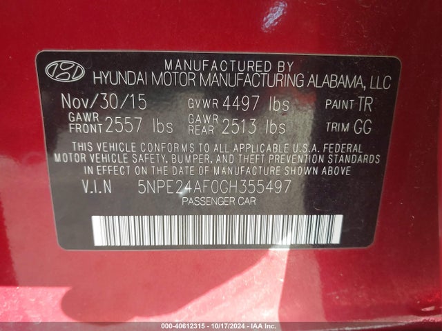 Hyundai SONATA SE 2016 5NPE24AF0GH355497 Image 9