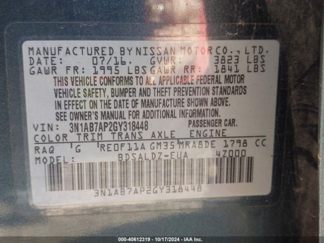 3N1AB7AP2GY318448 Nissan SENTRA SV