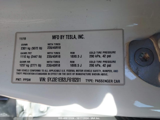 2020 TESLA MODEL 3 5YJ3E1EB2LF618201 Photo 8