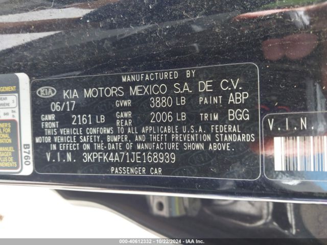 3KPFK4A71JE168939 KIA FORTE LX