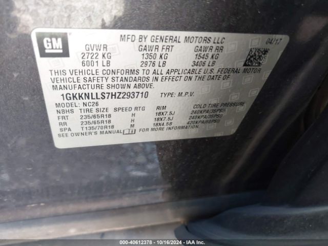 1GKKNLLS7HZ293710 GMC Acadia Sle-2