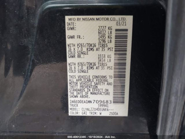 1N6ED0EA1MN709683 Nissan Frontier Sv 4x2