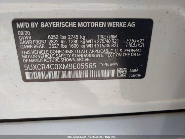 5UXCR4C0XM9E05565 BMW X5 Sdrive40i