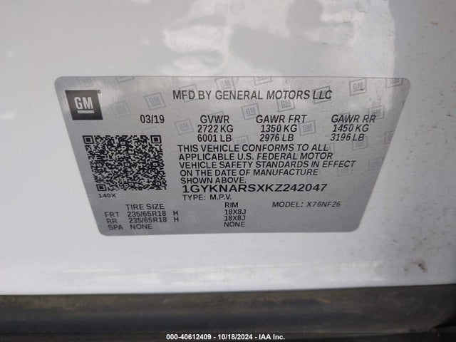 1GYKNARSXKZ242047 Cadillac Xt5 Standard