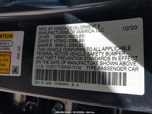 Honda ACCORD LX 2024 1HGCY1F26RA010142 Image 9