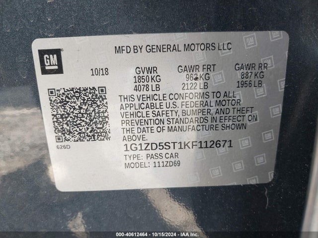 Chevrolet MALIBU LT 2019 1G1ZD5ST1KF112671 Image 9