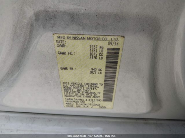 1N4BL3AP9EC130190 Nissan Altima 3.5 Sl
