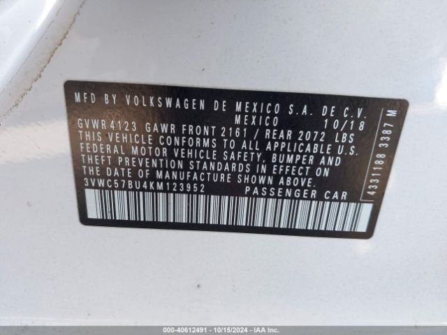 3VWC57BU4KM123952 Volkswagen Jetta 1.4t R-line/1.4t S/1.4t Se