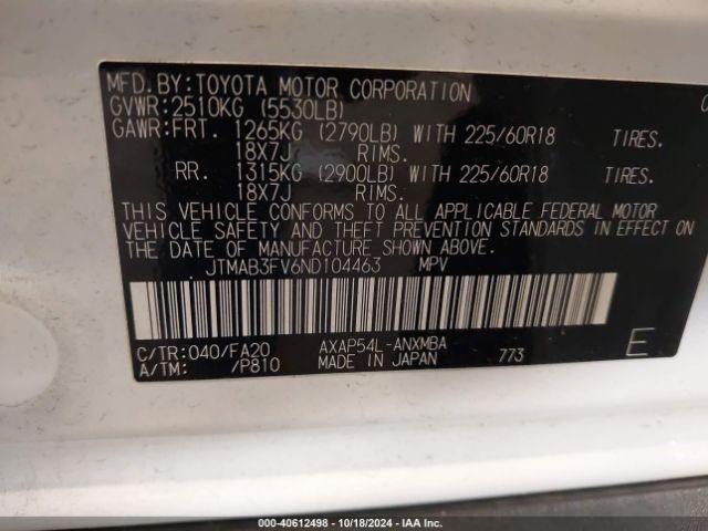 JTMAB3FV6ND104463 Toyota Rav4 Prime Se