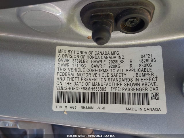 Honda Civic Sport 2021 2HGFC2F88MH558885 Image 9