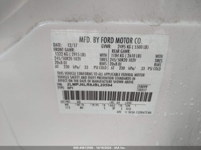 2LMPJ6LR8JBL20594 Lincoln Mkx Reserve