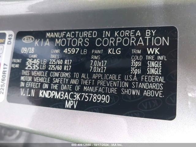 KIA Sportage Lx 2019 KNDPM3AC3K7578990 Image 9