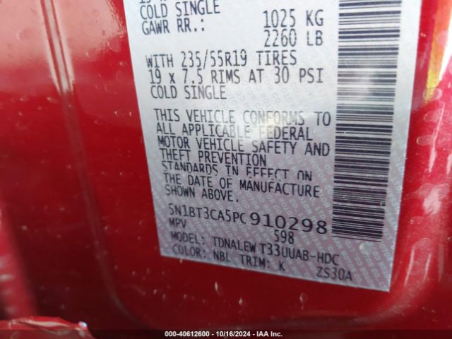 5N1BT3CA5PC910298 Nissan Rogue Sl Fwd