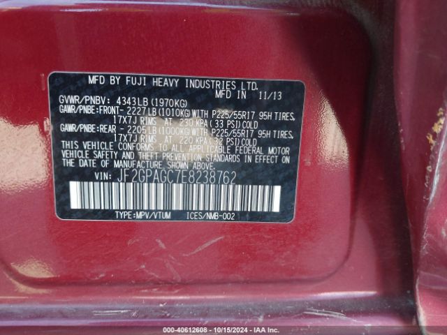 JF2GPAGC7E8238762 Subaru Xv Crosstrek 2.0i Limited