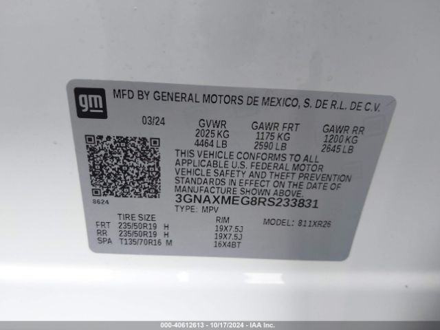 3GNAXMEG8RS233831 Chevrolet Equinox Fwd Rs