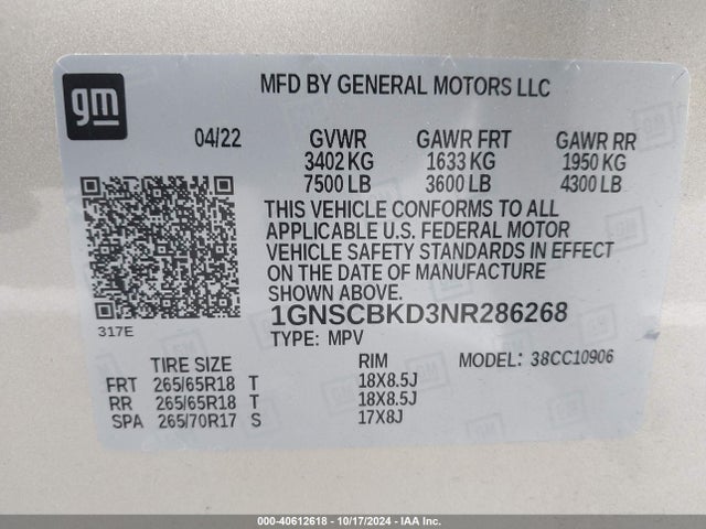 Chevrolet Suburban 2wd Ls 2022 1GNSCBKD3NR286268 Image 9