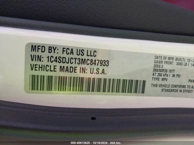 1C4SDJCT3MC847933 Dodge Durango R/t Awd