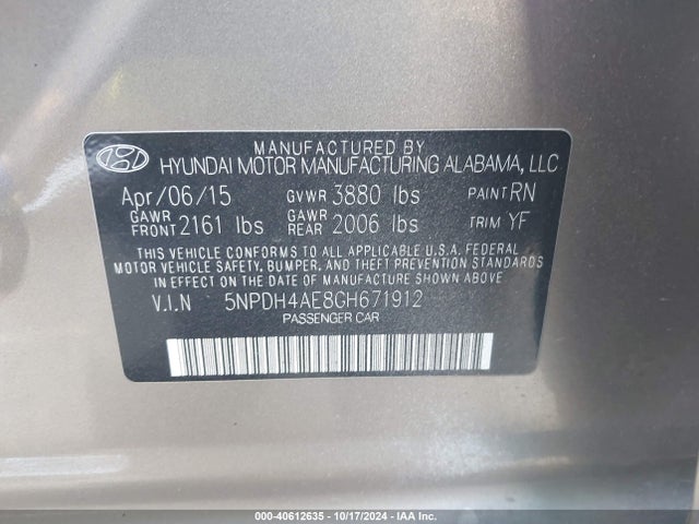 Hyundai ELANTRA SE 2016 5NPDH4AE8GH671912 Image 9