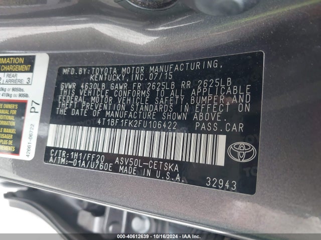 Toyota CAMRY SE 2015 4T1BF1FK2FU106422 Image 9