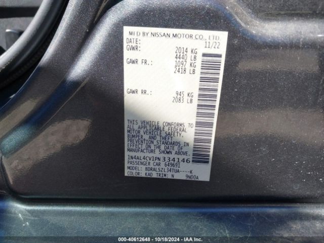 1N4AL4CV1PN334146 Nissan Altima Sr Vc-turbo Fwd