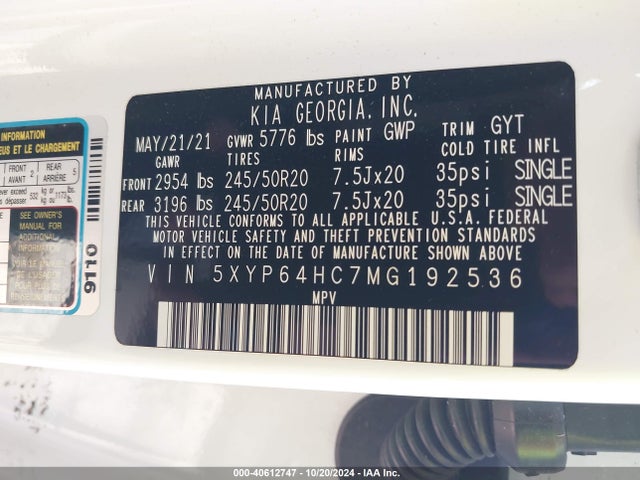 KIA Telluride S 2021 5XYP64HC7MG192536 Image 9