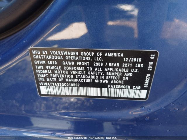 1VWAT7A32GC019507 Volkswagen Passat 1.8t S