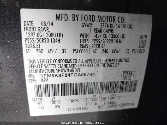 Ford Explorer Limited 2015 1FM5K8F84FGA66784 Image 9