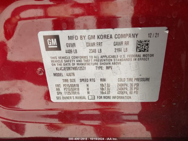 KL4CJESM7NB512531 Buick Encore Awd Preferred