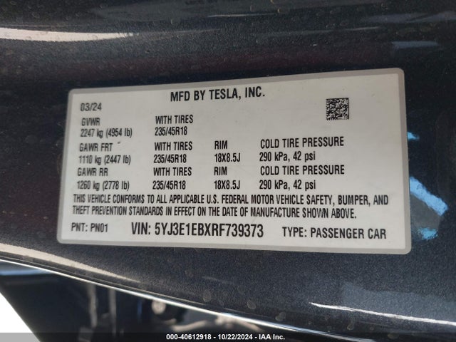 2024 TESLA MODEL 3 5YJ3E1EBXRF739373 Photo 8