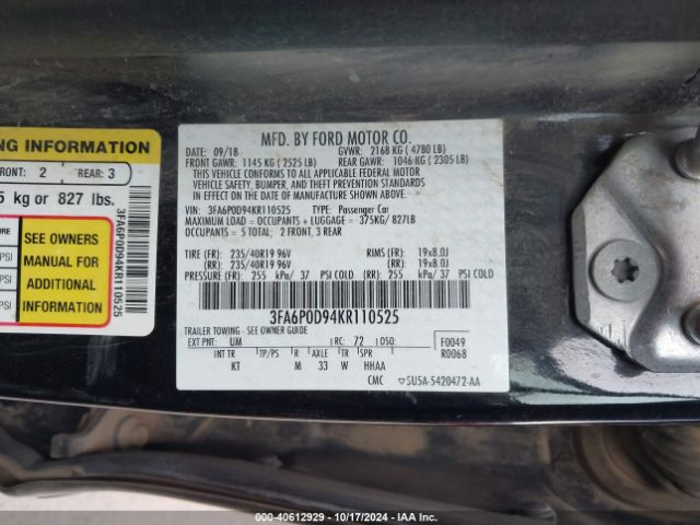 3FA6P0D94KR110525 Ford Fusion Titanium