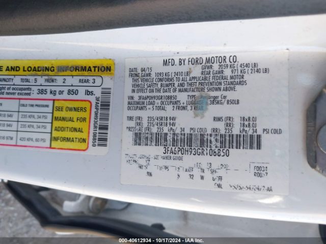 3FA6P0H93GR108850 Ford FUSION SE