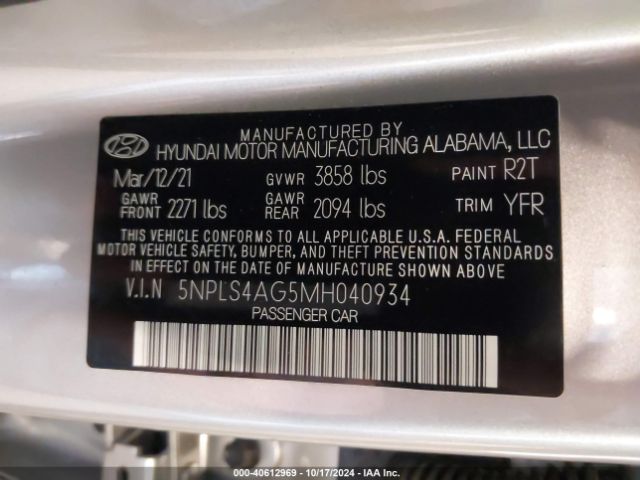 5NPLS4AG5MH040934 Hyundai ELANTRA SEL