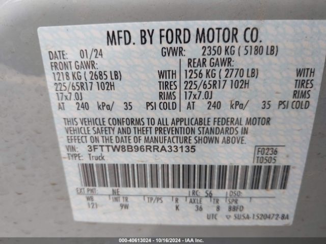 3FTTW8B96RRA33135 Ford Maverick Xl