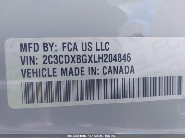 Aukcja sprzedaży 2020 Dodge Charger Sxt Rwd, vin: 2C3CDXBGXLH204846, numer aukcji: 40613046