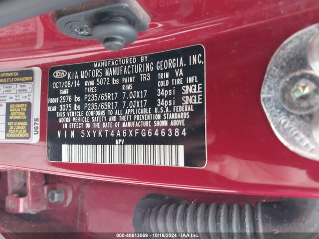 KIA SORENTO LX 2015 5XYKT4A6XFG646384 Image 9
