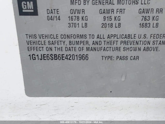 Chevrolet Sonic Ltz Auto 2014 1G1JE6SB6E4201966 Image 9