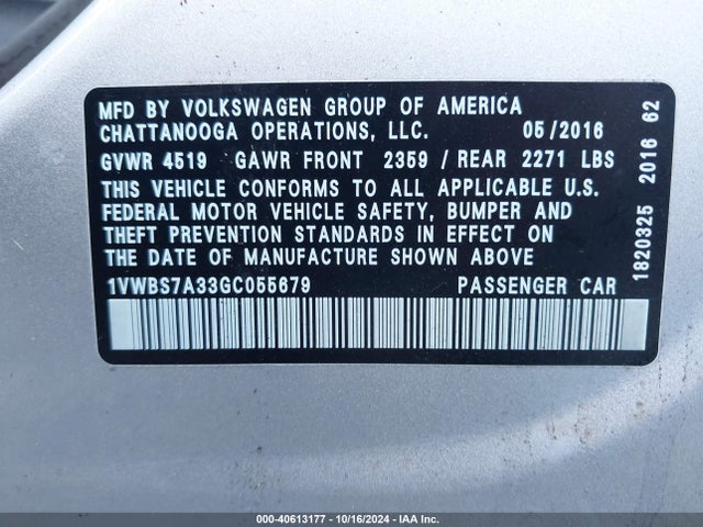 1VWBS7A33GC055679 Volkswagen Passat 1.8t Se