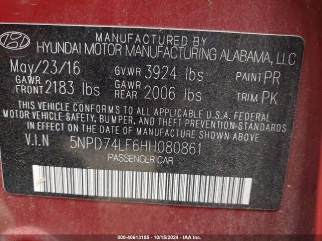 5NPD74LF6HH080861 Hyundai ELANTRA SE