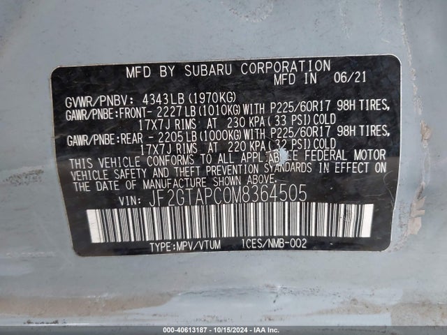 Subaru Crosstrek Premium 2021 JF2GTAPC0M8364505 Image 9