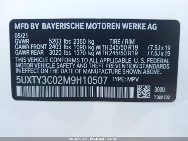 5UXTY3C02M9H10507 BMW X3 Sdrive30i