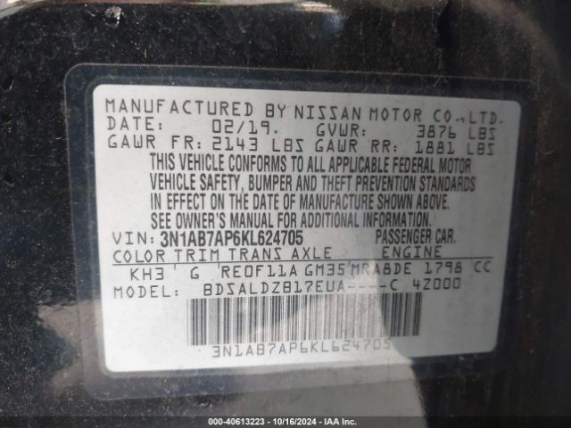 3N1AB7AP6KL624705 Nissan SENTRA SV
