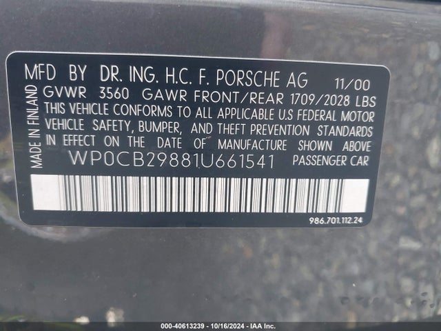 2001 PORSCHE BOXSTER WP0CB29881U661541 Photo 8