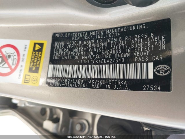 Toyota CAMRY XLE 2014 4T1BF1FK4EU427540 Image 9